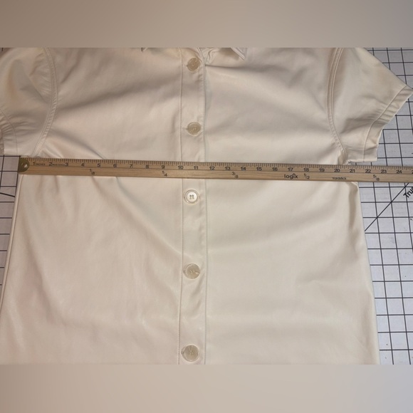 Bagatelle Faux Leather Collared Shirt Dress Buttons Cream size Large - Picture 5 of 8
